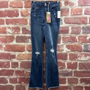 Vanilla Star Jeans Juniors 1 Blue High Rise Flare Distressed Stretch Denim Pants